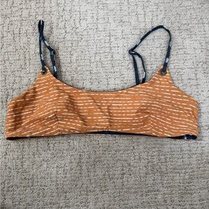 Rip Curl Rust Orange Striped Bikini Top with Navy Straps